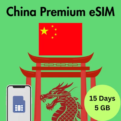China PREMIUM Prepaid Travel eSIM Card 5GB Data 5G / 4G Lte 15 Days