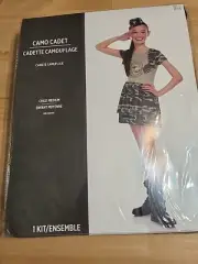 Camo Army Cadet Military Girl's Halloween Costume Hat & Dress Medium 6-8 #3099