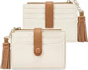 [CLUCI] Small Womens Wallet RFID Blocking Credit Card Holder with ID Window Leather Slim Card Wallets for Women, Beige With Brown, Minimalist