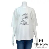 在飛比找momo購物網優惠-【YIN HWA 盈樺】JIONE 清新簡約娃娃圖案刺繡上衣