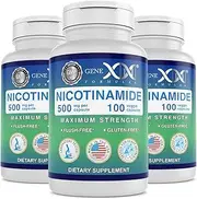 Genex Nicotinamide 500mg 100 Capsules 3-Pack Flush Free Niacin Vitamin B3 for Healthy Skin (not riboside or mononucleotide)