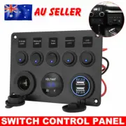 5 Gang 12V Switch Panel 2 USB ON-OFF Toggle for Car Boat Marine RV Truck Camper
