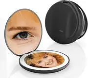 Meichoon Mini Makeup Mirror 10X Magnifying LED Lights USB Rechargeable Compact Pocket Handheld Small Round Mirror Double Sided Travel Portable Femme Beauty Cosmetic Tool UK15 Black