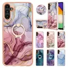 For Samsung Galaxy A53 A32 A25 A14 Marble Pattern Ring Holder Slim Phone Case