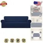 Jacquard Fabric Stretch Slipcover for Oversized Sofas - Navy Checkered Style