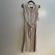 Velvet By Graham & Spencer S Jacquard Stripe Button Front Elena Midi Dress NWT