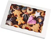 SOROO White Pastry Bakery Box 14x10x3inch,Large Donuts,Muffins,Cookies Boxes with PVC Window - Auto-Pop up Paper Box Nature Cardboard Take Out Container,Pack of 15