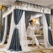 Bed Curtain Four Poster Bed Canopy Mosquito Net Double Layer Princess Curtains Canopy for Girls Single/King Size Bed with Frame(Size:2×2.2m/6.6×7.2ft)