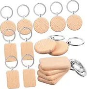 AUTSUPPL 10 Pcs Wooden Keychain Blanks Round Rectangle Shapes for DIY Crafts Lightweight Wood Tags for Engraving Personalization and Custom Designs for Keyrings Name Tags
