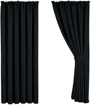 Aspire Homeware Pair of Thermal Blackout Tape Top Curtains, Interwoven Lined Sunlight Blocking Curtains + 2 Tie Backs Black 66x90