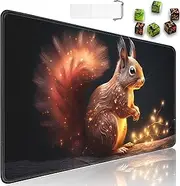 MTG Playmat + Drawstring Travel Pouch + 6 Dice Counter, for Tabletop Trading Card Game Playmats or Large Mouse Pad, Anti-Slip Rubber 24 x 14 in, Glowing Squirrel TCG Playmat