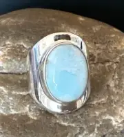 Gorgeous Blue Larimar Navajo Sterling Silver Ring Size 8 16603