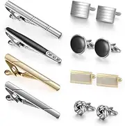 [FANGXIN] Tie Clip Cufflinks Set for Men Necktie Tie Bar Clips Business Shirts Tuxedo Wedding Gift with Box Silver-tone Gold-tone Black