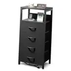 NightStand Bedside Charging Table Bedroom - Black Night Stand with Charger