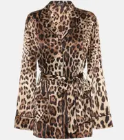 [Dolce & Gabbana] Dolce & Gabbana Leopard-print stretch-silk satin top AU 12 beige