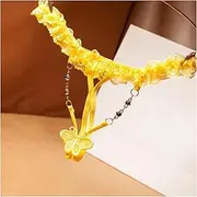 [LJGYYDS] Charm Chain Sexy Lingerie Women Rhinestone Thongs with Butterfly Pattern Crotch Opening Transparent Lace Panties Underwear for Women