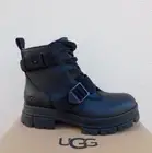 UGG ASHTON BLACK WATERPROOF LEATHER MOTO BIKER PLATFORM BOOTS, US 8/ EUR 39 ~NIB