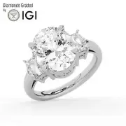 Oval Solitaire Labgrown Diamond Trilogy Ring Platinum 6.00 Ct F VS1