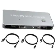 DP KVM Switch 2 DP Input 1 DP Output Display KVM Share 1 Monitor For PC Laptop d
