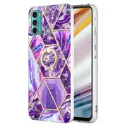 For Motorola Moto G60/g40 Fusion Marble Pattern Tpu Case Electroplating Imd Phone Cover With Ring Holder Kickstand