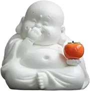 Buddha Statue Outdoor, 3.5inch Laughing Buddha Ceramic Buddha Statue Big Belly Happy Figurines for Home Office Car Decor Zen Garden Decor(White)