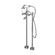 Nero York Freestanding Bath Mixer & Hand Shower With White Porcelain Lever Chrome NR692103A01CH