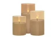Maxwell & Williams Let's Get Lit LED Flameless Candle Glass Hurricane Set 3 Gold