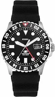 [FOSSIL] Men's Black Silicon Blue GMT Analogue Watch, 46mm