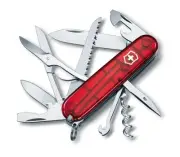 VICTORINOX HUNTSMAN RED TRANSLUCENT SWISS ARMY KNIFE - LENGTH: 91 MM - 15 TOOLS