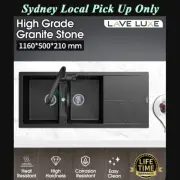 Black Granite Quartz Stone Drainboard Kitchen Sink Double Basin Top/Flushmount