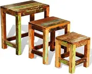 vidaXL Antique-Style Reclaimed Wood Nested Table Set, 3 Pieces - Handmade Exotic Finish, Versatile Side or Coffee Tables, Space-Saving Stackable Design, Unique Living Accessory.