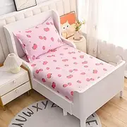 KWLOVER 2PC Soft Bed Fitted Sheet and Pillowcase Set,Strawberry Printed Sheets for Kids Full Size Bed (Pink,Full)