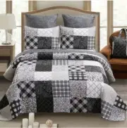 Farmhouse Black White Paisley Patchwork Reversible Quilt Set Bonus Tote Bag New