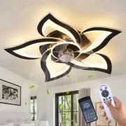 24" Ceiling Fan with Lights Remote Control, 6 Speeds 3 Colors Geometric Ceili...