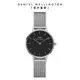 Daniel Wellington DW 手錶 Petite Sterling 28mm星鑽銀米蘭金屬錶-黑錶盤-銀框 DW00100218