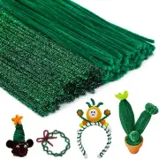 200 PCS Green Pipe Cleaners Chenille Stem Set,100 Pieces Dark Green+100 Pieces G