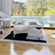 Coffee Table Modern Round Wood Table with High Gloss White Finish for Living Room, Shape-Adjustable Storage Tables Center