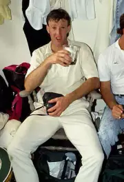 Geoff Lawson celebrates in dressing-room after Australia- Old Cricket Photo 1