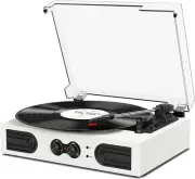 Portable Vinyl Record Player with Built-In Stereo Speakers and Bass Control