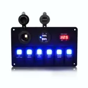 6 Gang Waterproof Car Marine Boat Circuit Blue LED Rocker Switch Panel Breaker
