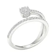 14k White Gold Round Diamond Spiral Band Ring 1/3 Cttw