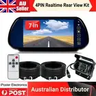 7" Rearview Mirror Monitor Caravan Reversing Camera 4 PIN System Kit CCD 2x 10m