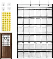 Cell Phones Organizer,Cell Phone Pocket Chart Classroom Pockets | 42 Pockets Clear Pocket Wall Door Organizer with 8 Hooks & Number Sticker for Classroom