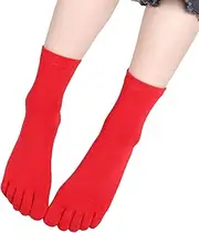 [Oxtxuzdm] Chinese New Year Luck Cotton Five Finger Socks Good and Prosperity Women Men Middle Tube Split Toe Socks