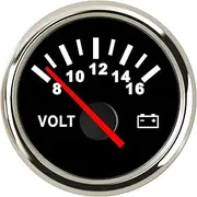 52 Mm Marine Voltmeter Volt Meter Gauge 8-16 Volts 16-32 Volts Car Voltage Gauges for Caravan Boat Marine Red Backlight 12V 24V Automotive Voltmeter(8-16V Black Silver)