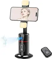 Auto Face Tracking Phone Holder Tripod, Portable All-in-one Smart Selfie Stick 360 Rotation Fast Face & Object Tracking Cameraman Robot Mount for Phone Video Vlog Live Streaming (2 Lights)