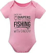 [WOOYONGING] Pack My Diapper I'm Going Fishing With Daddy Baby Unisex Onesie Short Sleeve Baby Girl Home from Hospital Outfit W