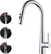 Decaura Luxury Pull Out Kitchen Mixer Taps with Metal 3-Mode Sprayer, Lead-Free High-arc Pull Down Laundry Tap 360° Swivel Sink Faucet (Chrome)