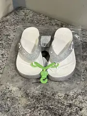 Crocs Classic Platform Glitter Flip Flop Thong Sandals 9 White Silver 207830-100