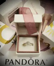 Authentic Pandora 14k Gold “RADIANT ELEGANCE” Ring 150184CZ 60/9 RETIRED $400